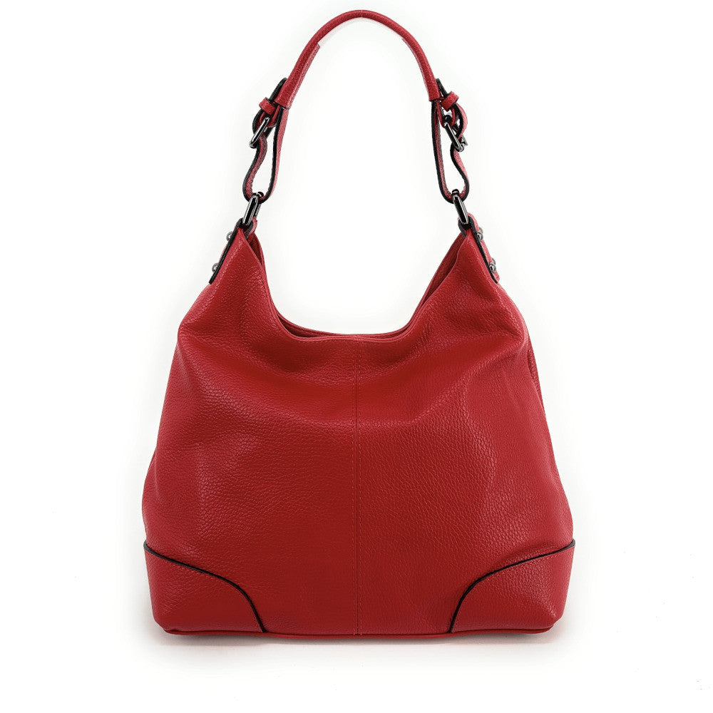 Sac à main cabas en cuir grainé NIKEE Rouge garance