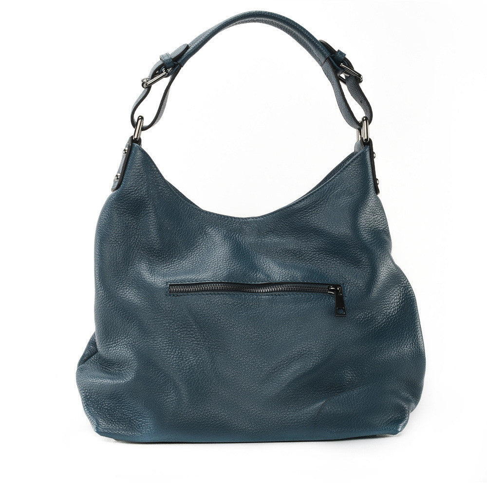 Sac à main cabas en cuir grainé NIKEE Bleu vert canard