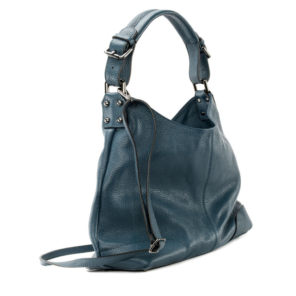 Sac à main cabas en cuir grainé NIKEE Bleu vert canard