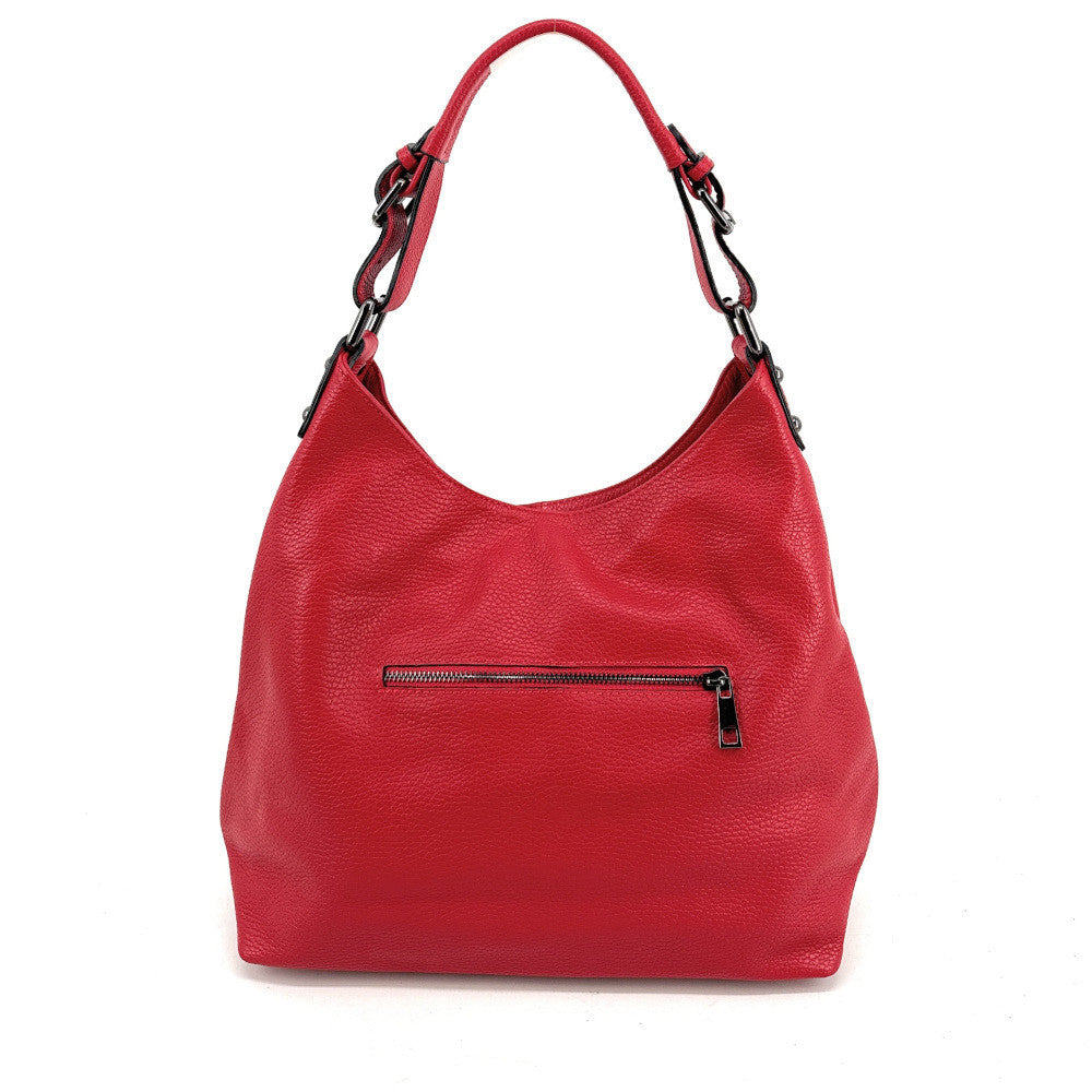 Sac à main cabas en cuir grainé NIKEE Rouge garance