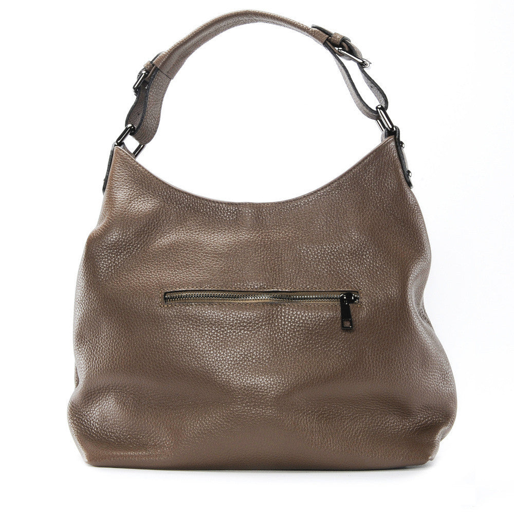 Sac à main cabas en cuir grainé NIKEE Taupe foncé