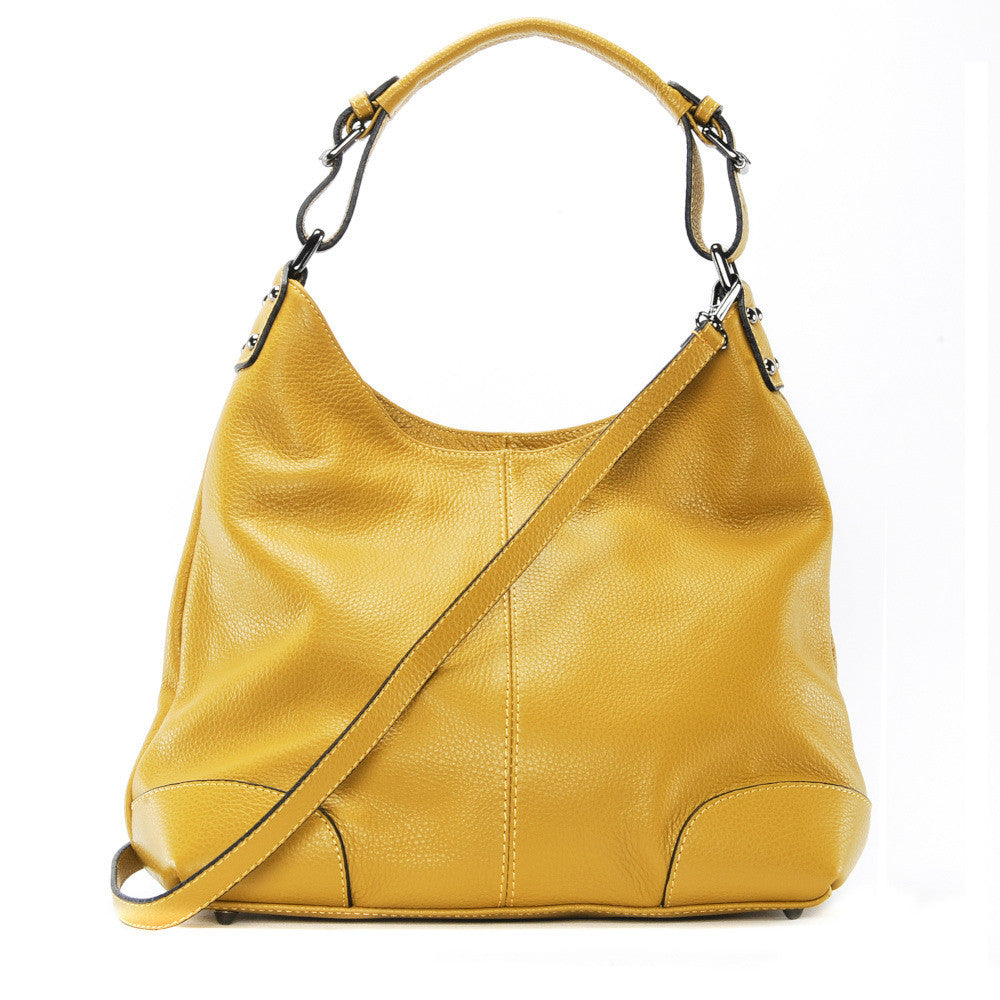 Sac à main cabas en cuir grainé NIKEE Jaune Moutarde