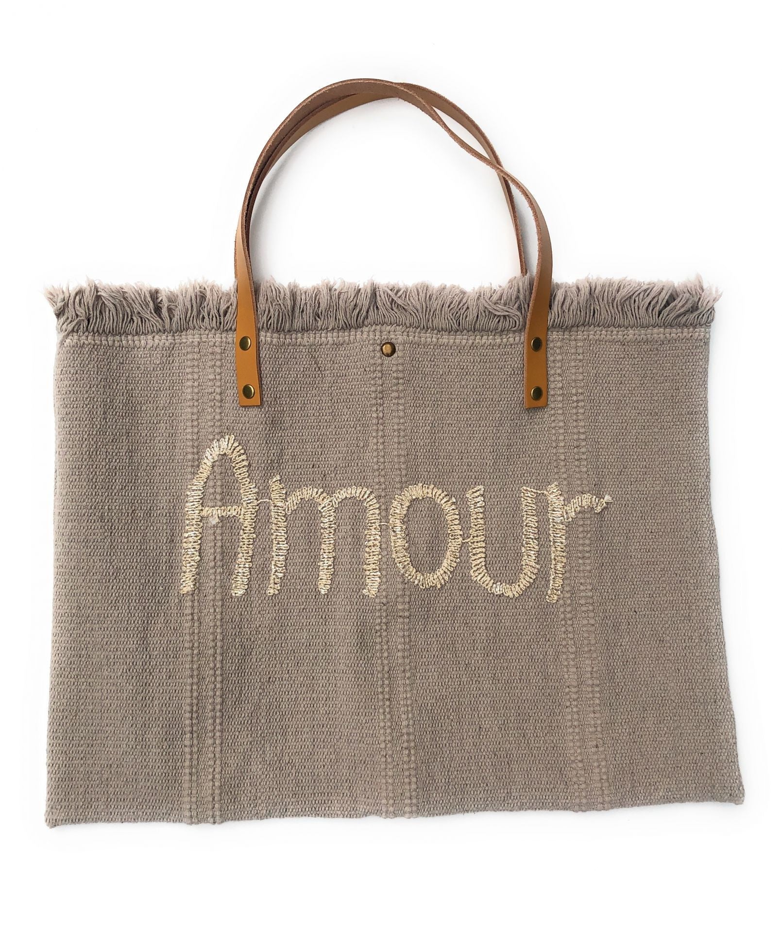 Sac de plage cabas en tissu AMOUR Beige crème