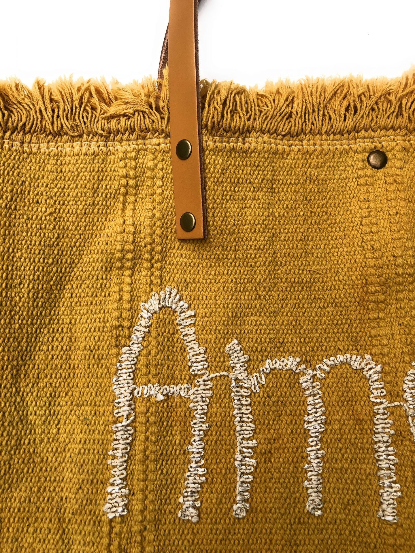 Sac de plage cabas en tissu AMOUR Jaune Moutarde