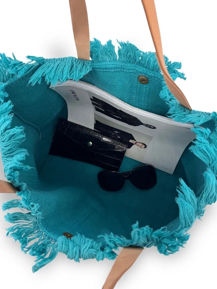 Sac à main cabas en tissu IBIZA Bleu turquoise