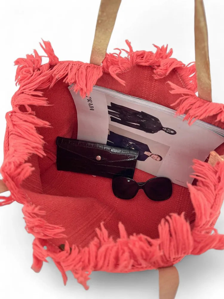 Sac à main cabas en tissu IBIZA Rose corail