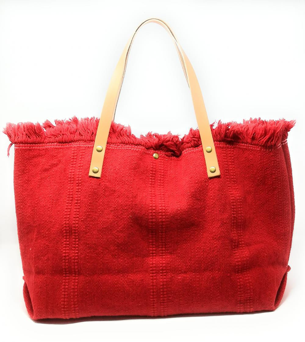 Sac à main cabas en tissu IBIZA Rouge fraise
