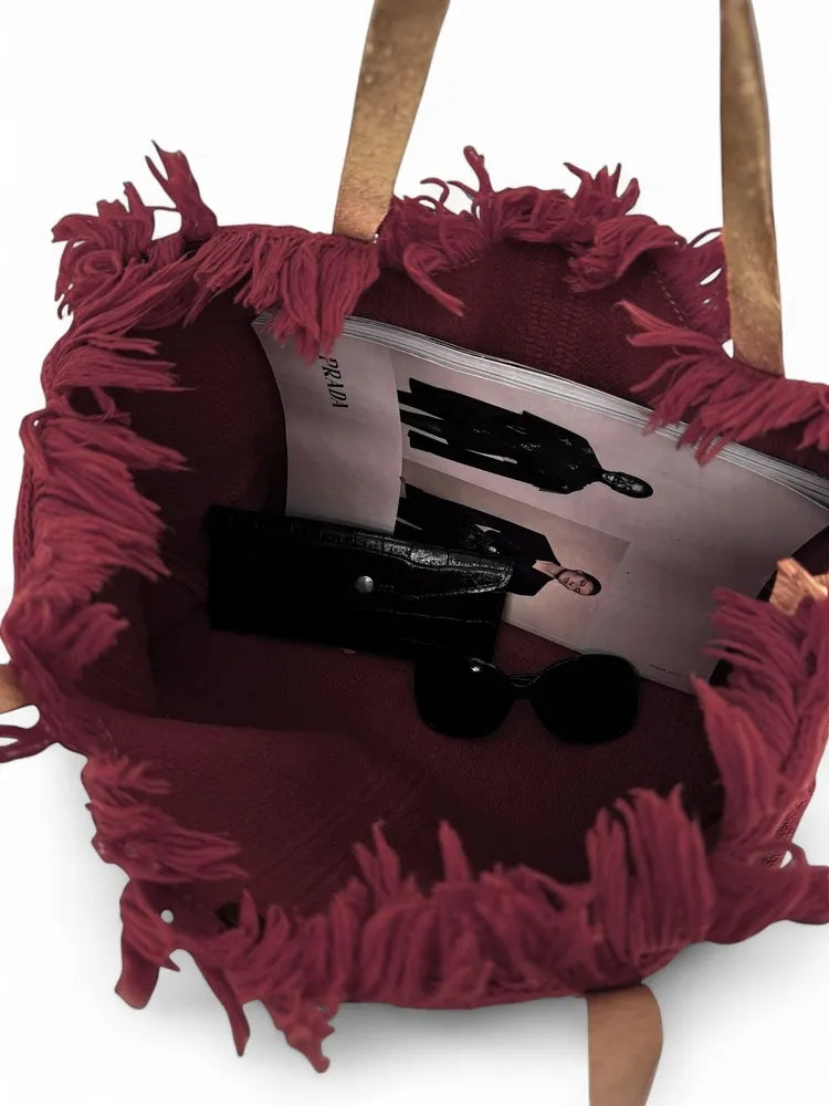 Sac à main cabas en tissu IBIZA Bordeaux