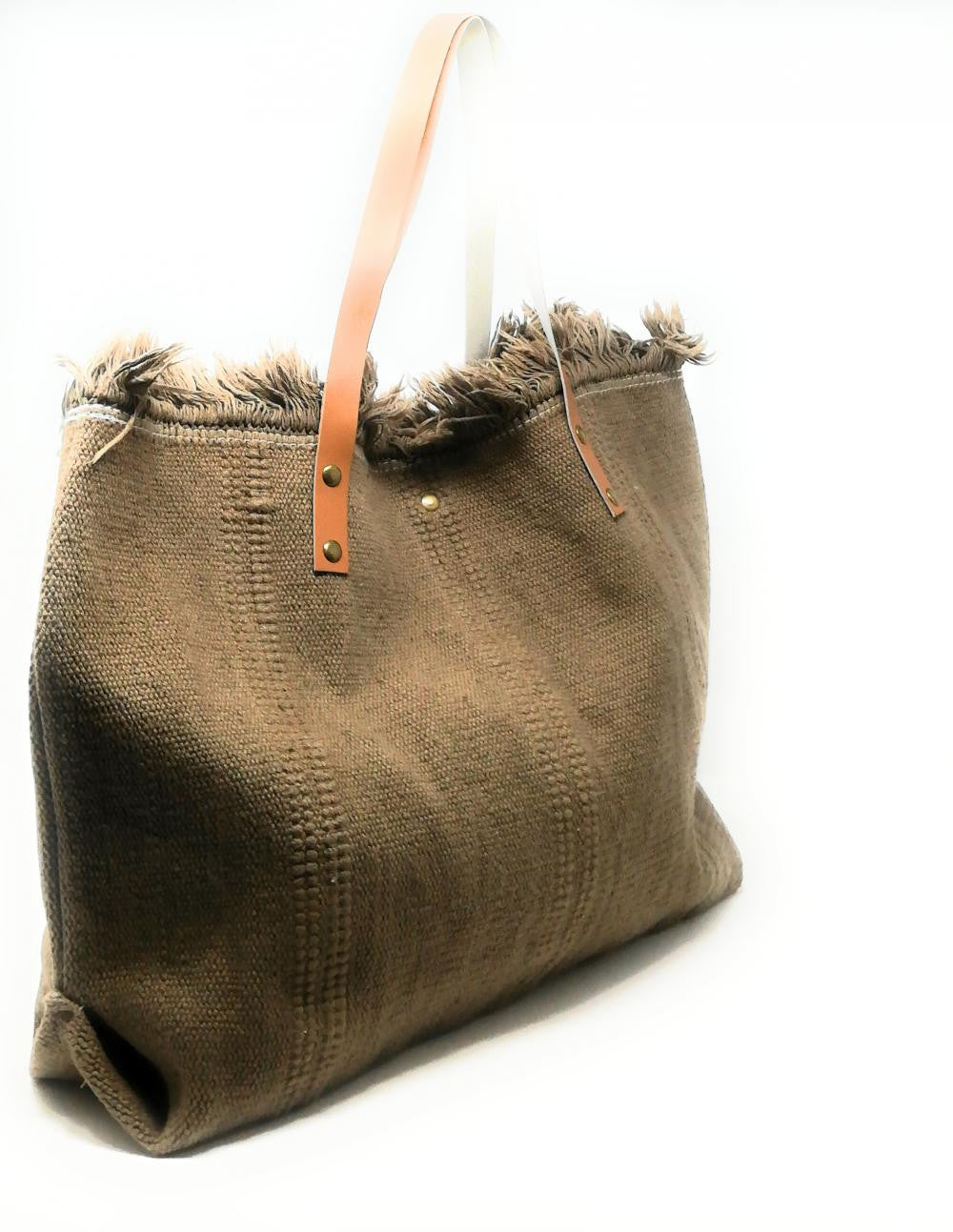 Sac à main cabas en tissu IBIZA Taupe foncé