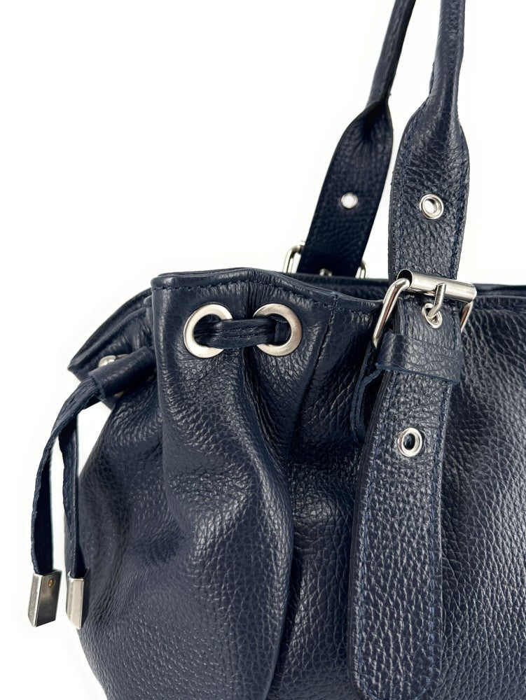 Sac bowling porté épaule en cuir grainé PRINCESSE Bleu marine