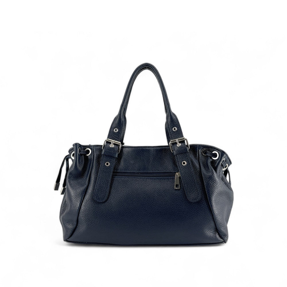 Sac bowling porté épaule en cuir grainé PRINCESSE Bleu marine