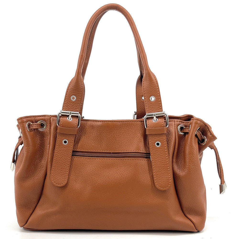 Sac bowling porté épaule en cuir grainé PRINCESSE Camel foncé