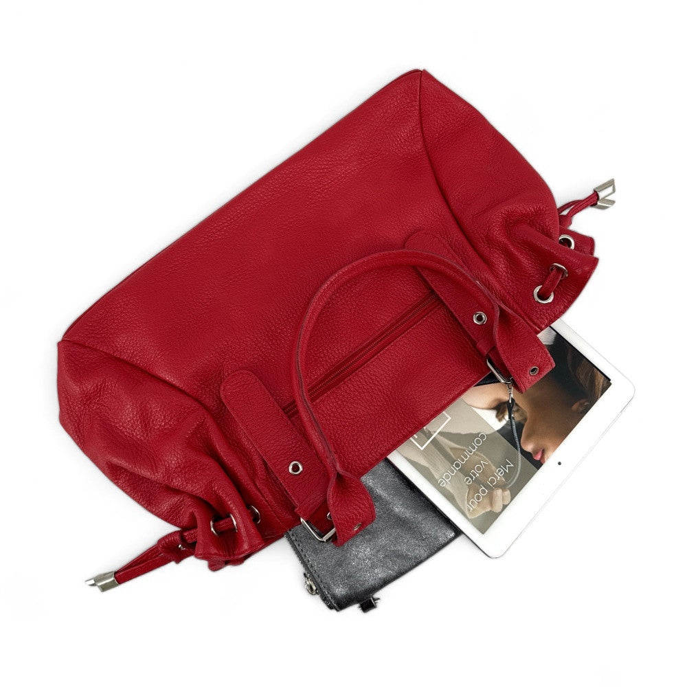 Sac bowling porté épaule en cuir grainé PRINCESSE Rouge garance