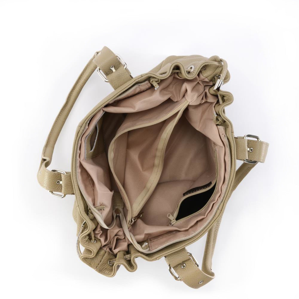 Sac bowling porté épaule en cuir grainé PRINCESSE Taupe clair