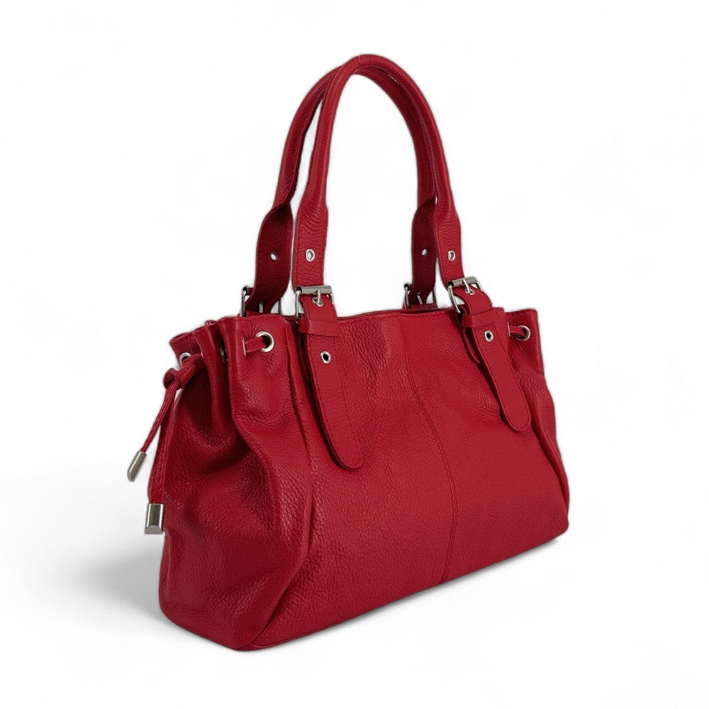 Sac bowling porté épaule en cuir grainé PRINCESSE Rouge garance
