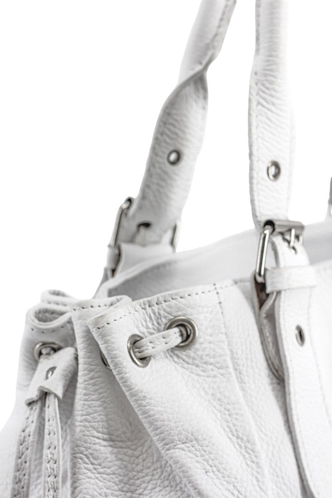Sac bowling porté épaule en cuir grainé PRINCESSE Blanc