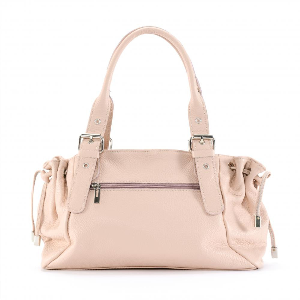 Sac bowling porté épaule en cuir grainé PRINCESSE Rose nude