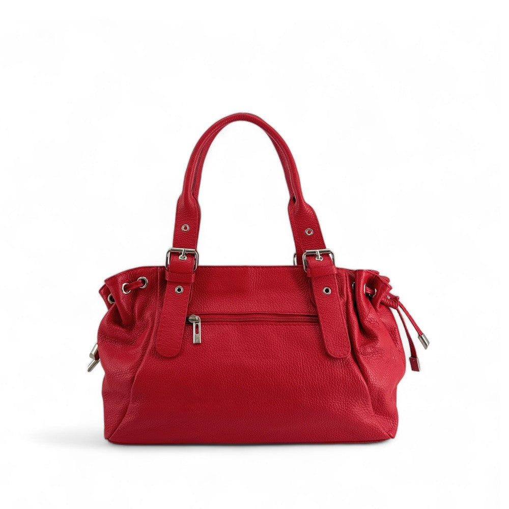Sac bowling porté épaule en cuir grainé PRINCESSE Rouge garance