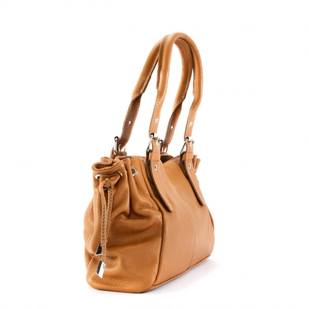 Sac bowling porté épaule en cuir grainé PRINCESSE Camel clair