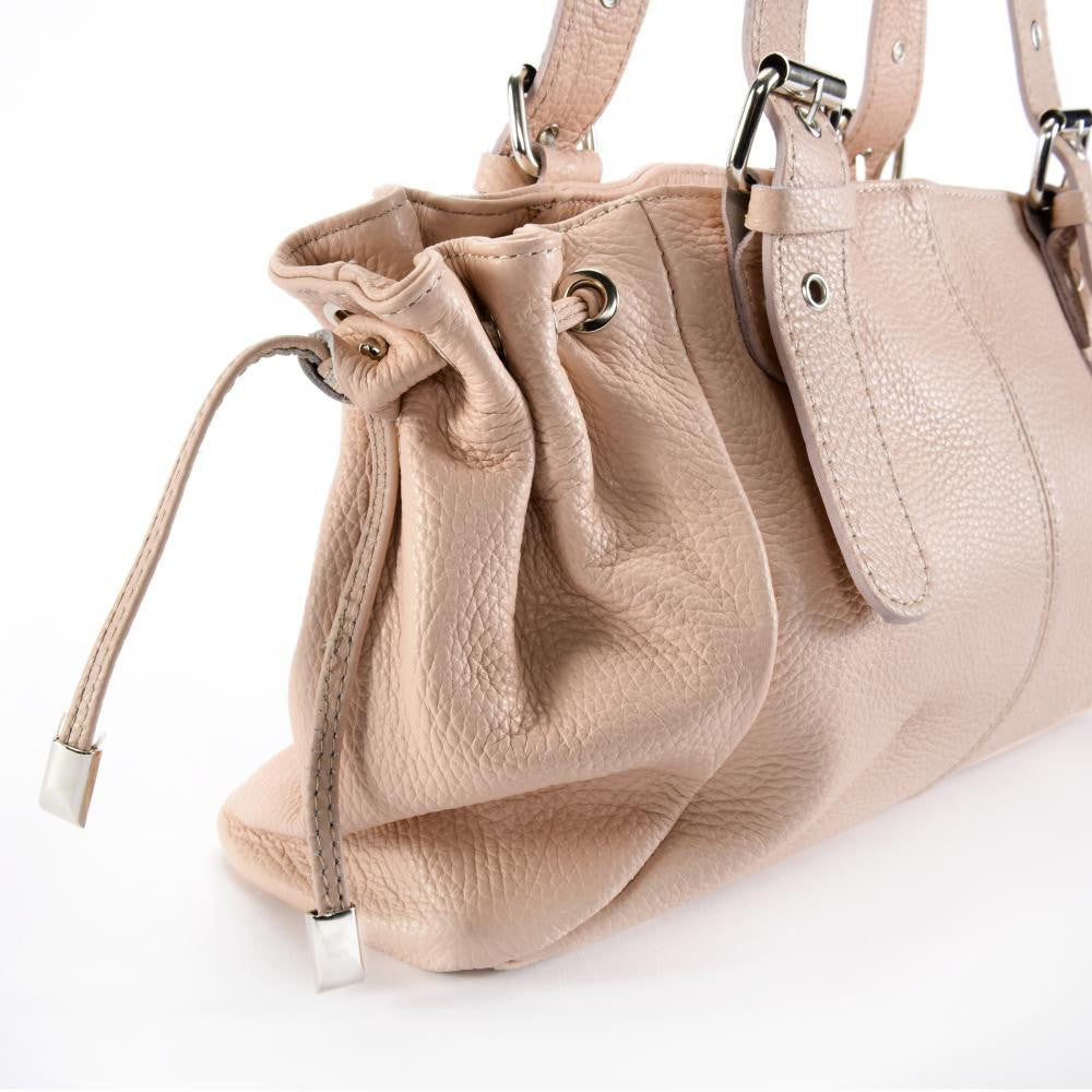 Sac bowling porté épaule en cuir grainé PRINCESSE Rose nude