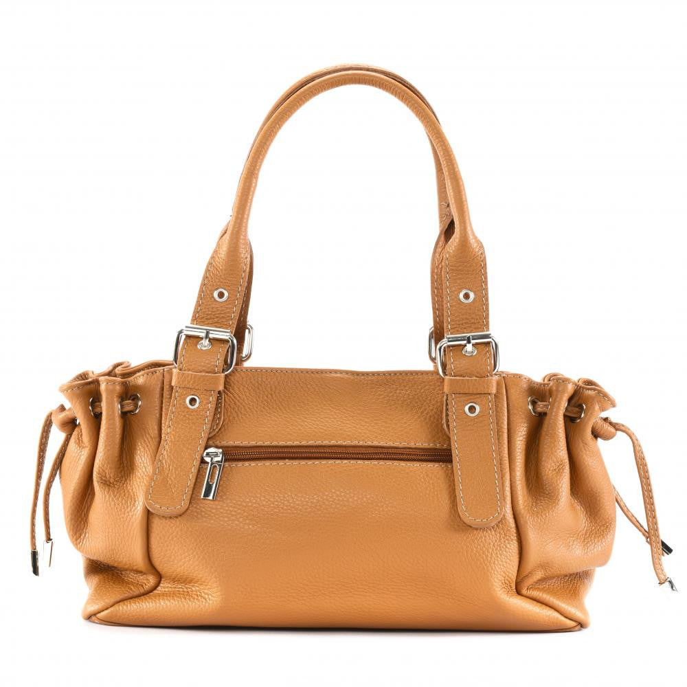 Sac bowling porté épaule en cuir grainé PRINCESSE Camel clair