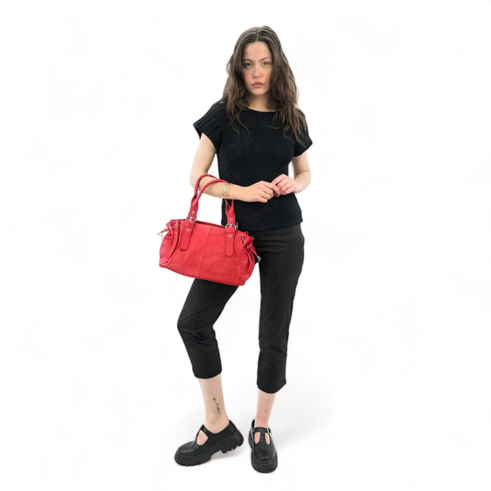Sac bowling porté épaule en cuir grainé PRINCESSE Rouge garance