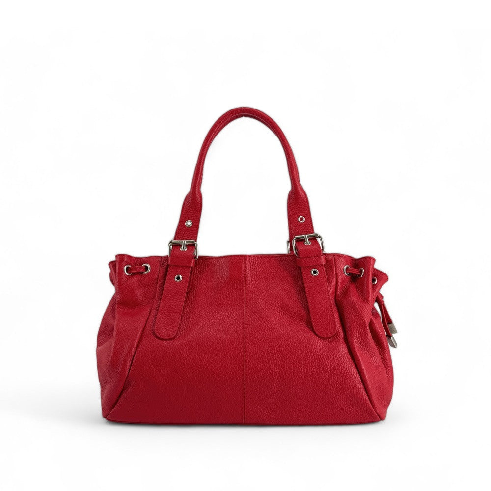 Sac bowling porté épaule en cuir grainé PRINCESSE Rouge garance