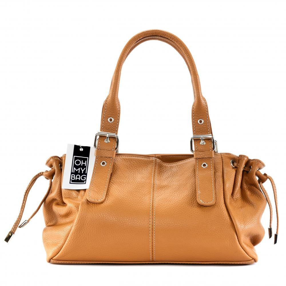 Sac bowling porté épaule en cuir grainé PRINCESSE Camel clair
