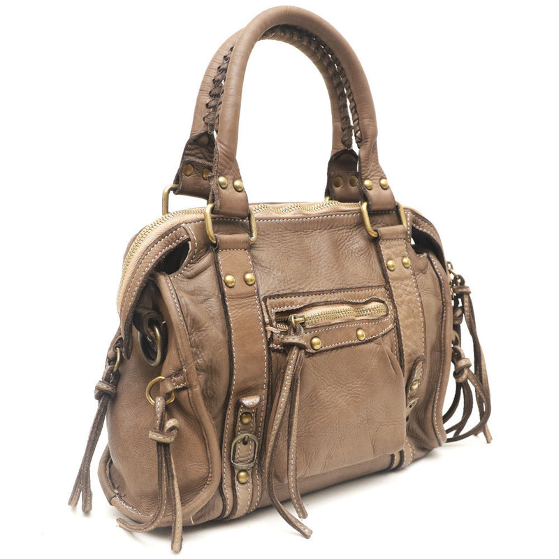 Sac à main à bandoulière en cuir vintage MISS STORM (petit modèle) Taupe clair