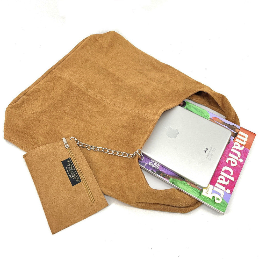 Sac à main de forme HOBO en croûte de cuir épais EVA E.L. Camel