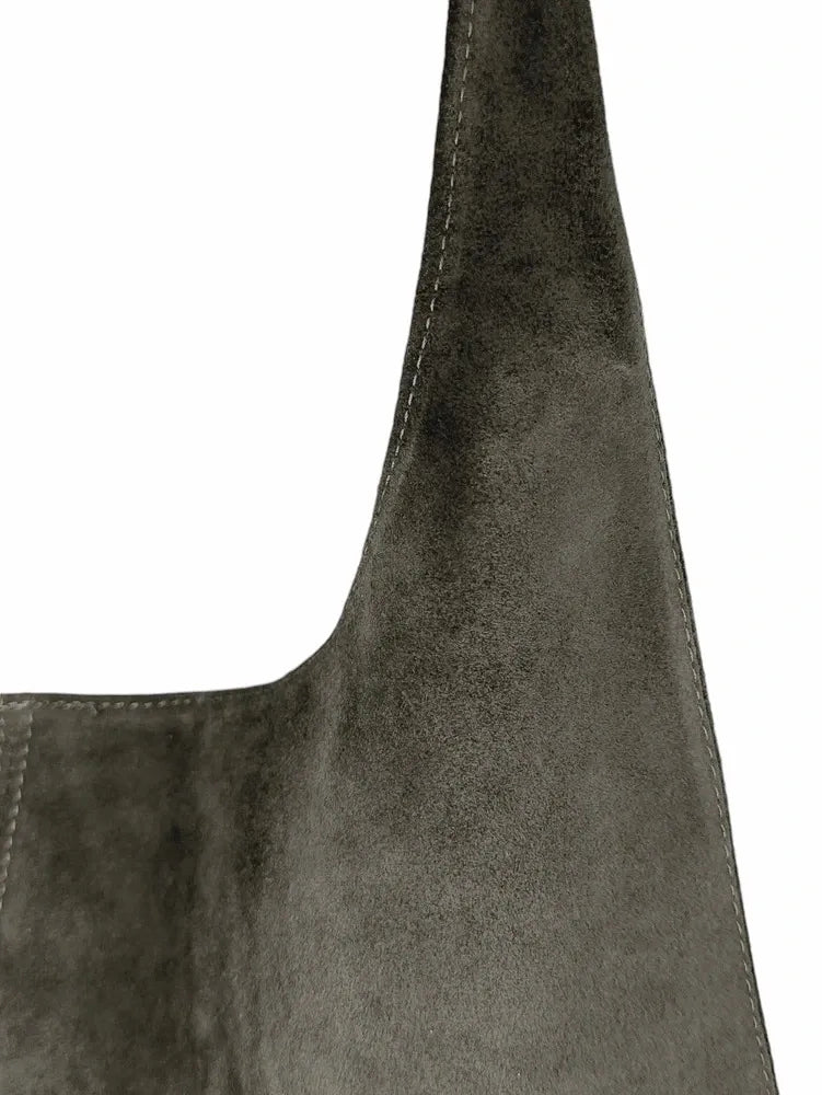 Sac à main de forme HOBO en croûte de cuir épais EVA E.L. Kaki