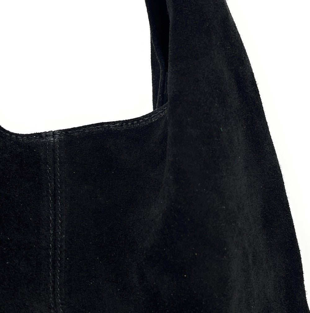 Sac à main de forme HOBO en croûte de cuir épais EVA E.L. Noir