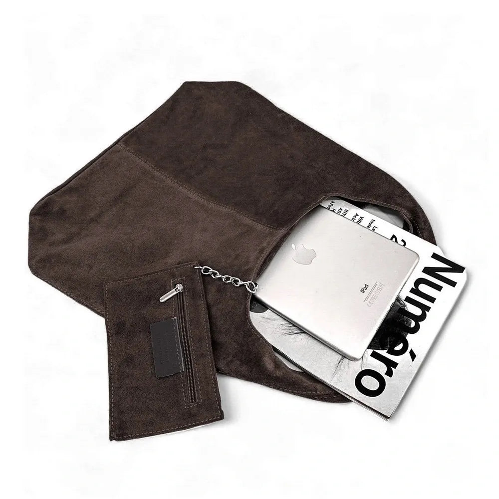 Sac à main de forme HOBO en croûte de cuir épais EVA E.L. Chocolat