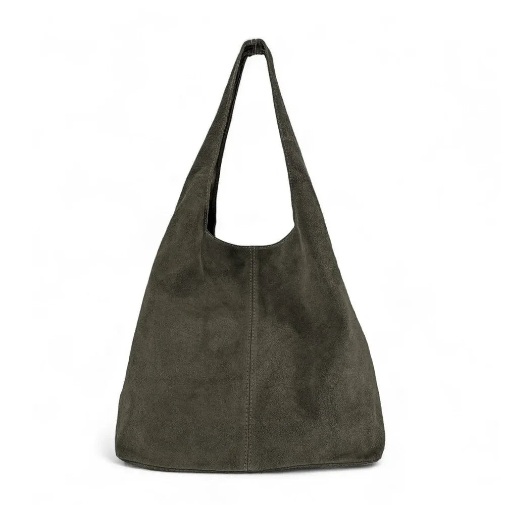 Sac à main de forme HOBO en croûte de cuir épais EVA E.L. Kaki