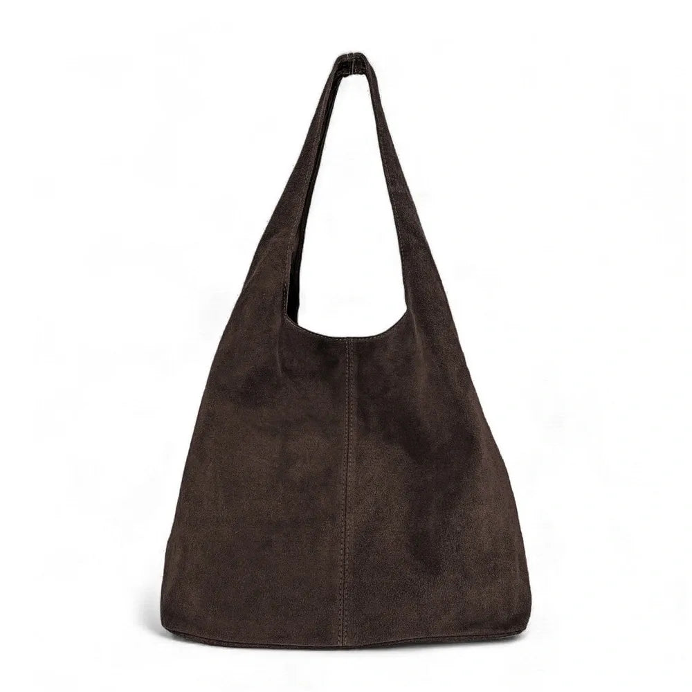 Sac à main de forme HOBO en croûte de cuir épais EVA E.L. Chocolat