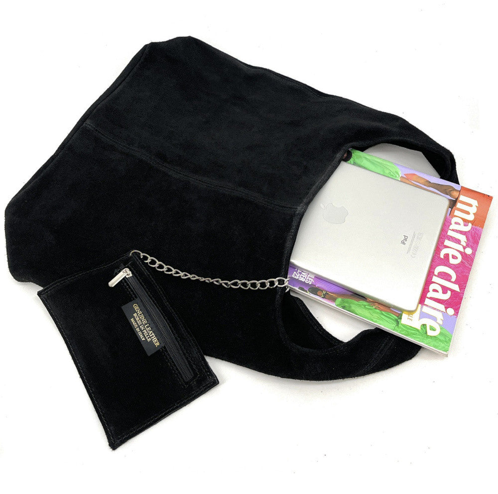 Sac à main de forme HOBO en croûte de cuir épais EVA E.L. Noir