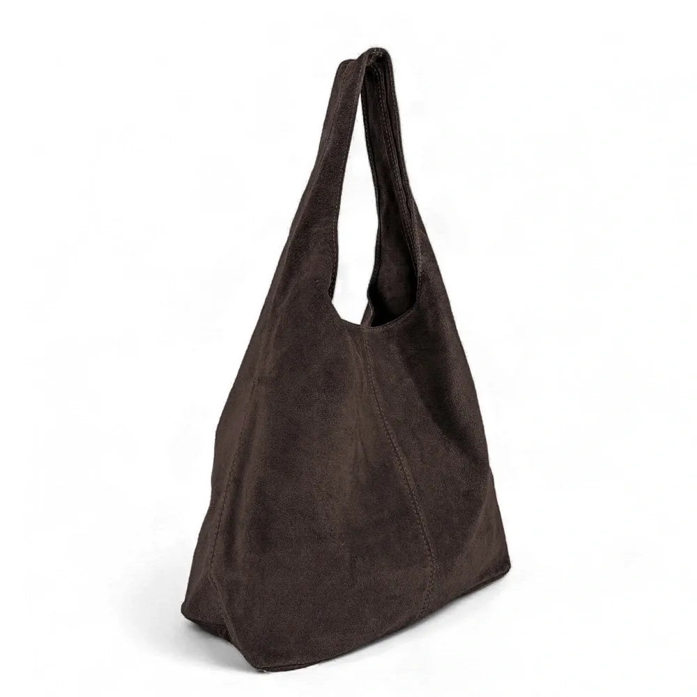 Sac à main de forme HOBO en croûte de cuir épais EVA E.L. Chocolat