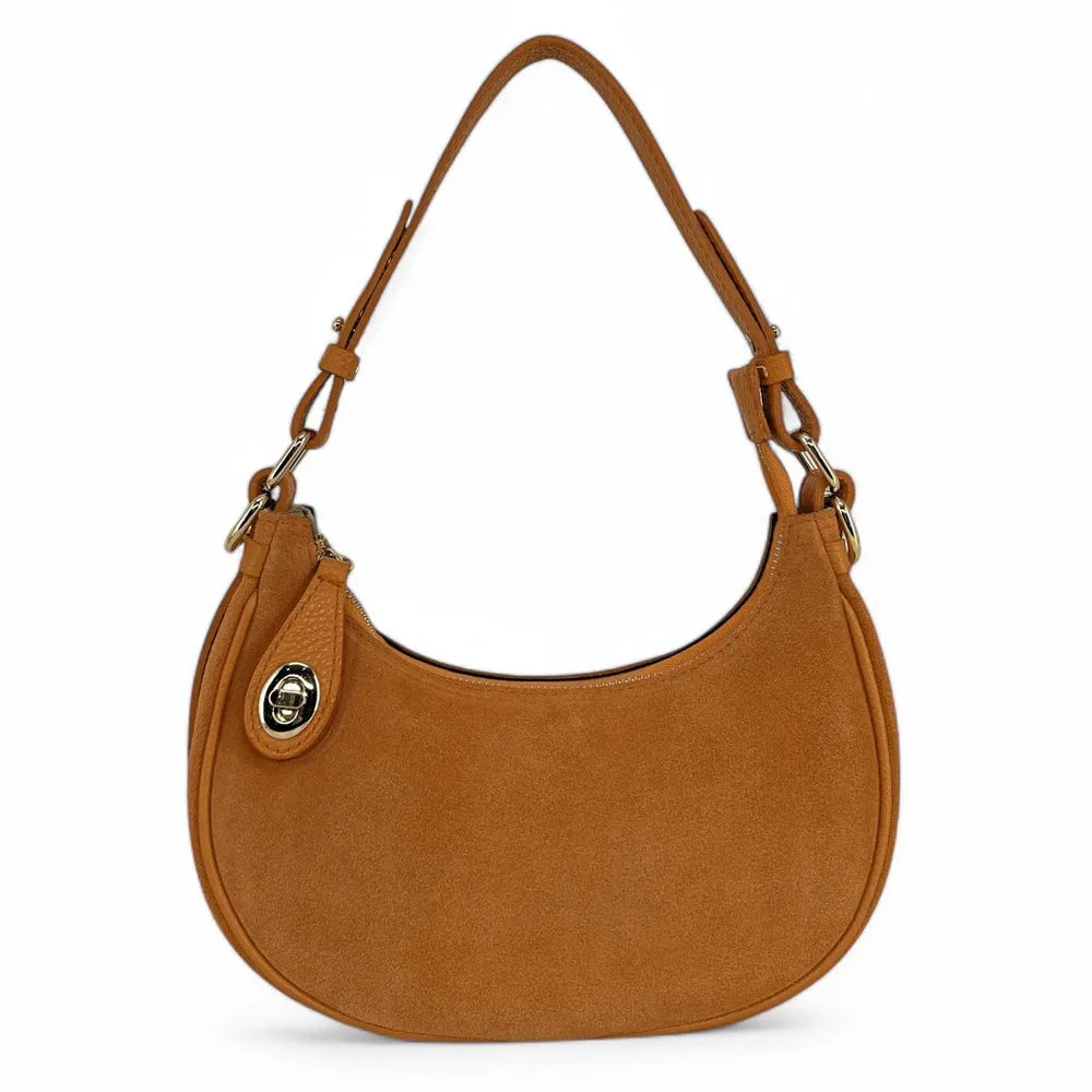 Sac à main demi-lune en croûte de cuir MUNE Camel clair