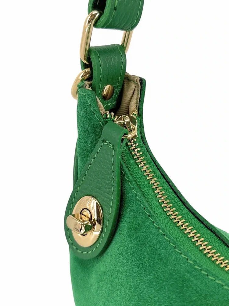 Sac à main demi-lune en croûte de cuir MUNE Vert anglais