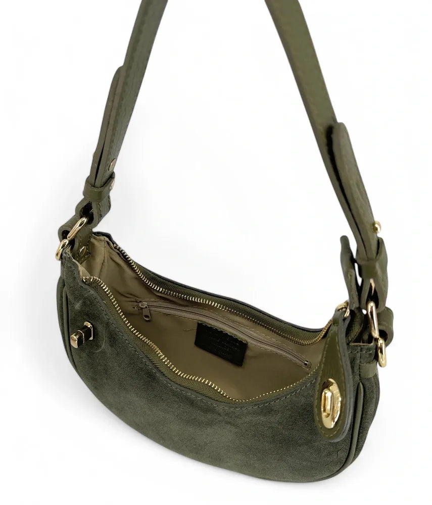 Sac à main demi-lune en croûte de cuir MUNE Kaki