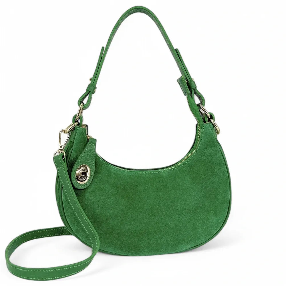 Sac à main demi-lune en croûte de cuir MUNE Vert anglais