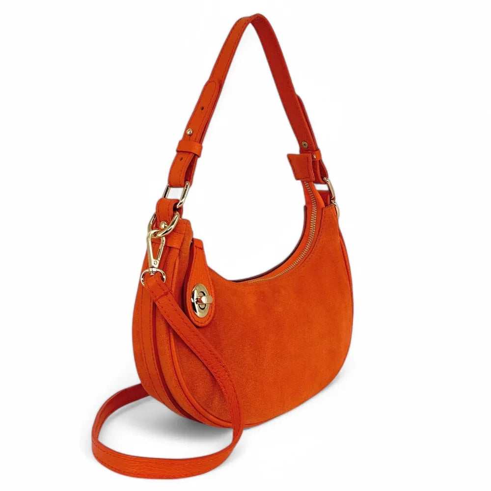 Sac à main demi-lune en croûte de cuir MUNE Orange