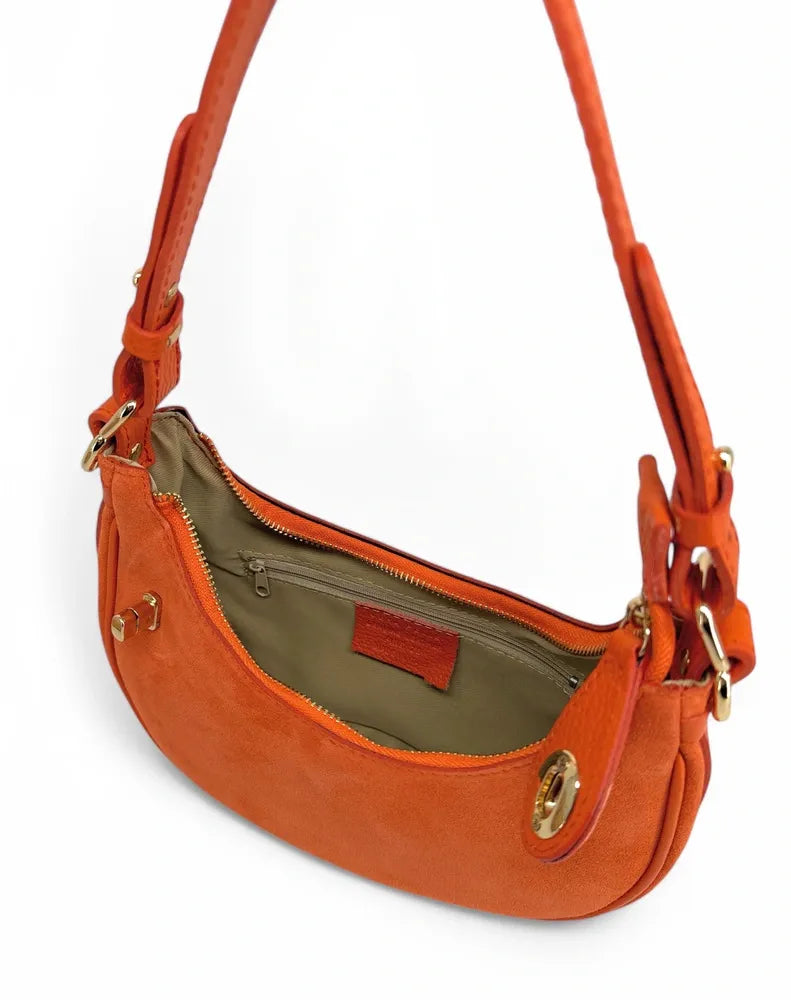 Sac à main demi-lune en croûte de cuir MUNE Orange