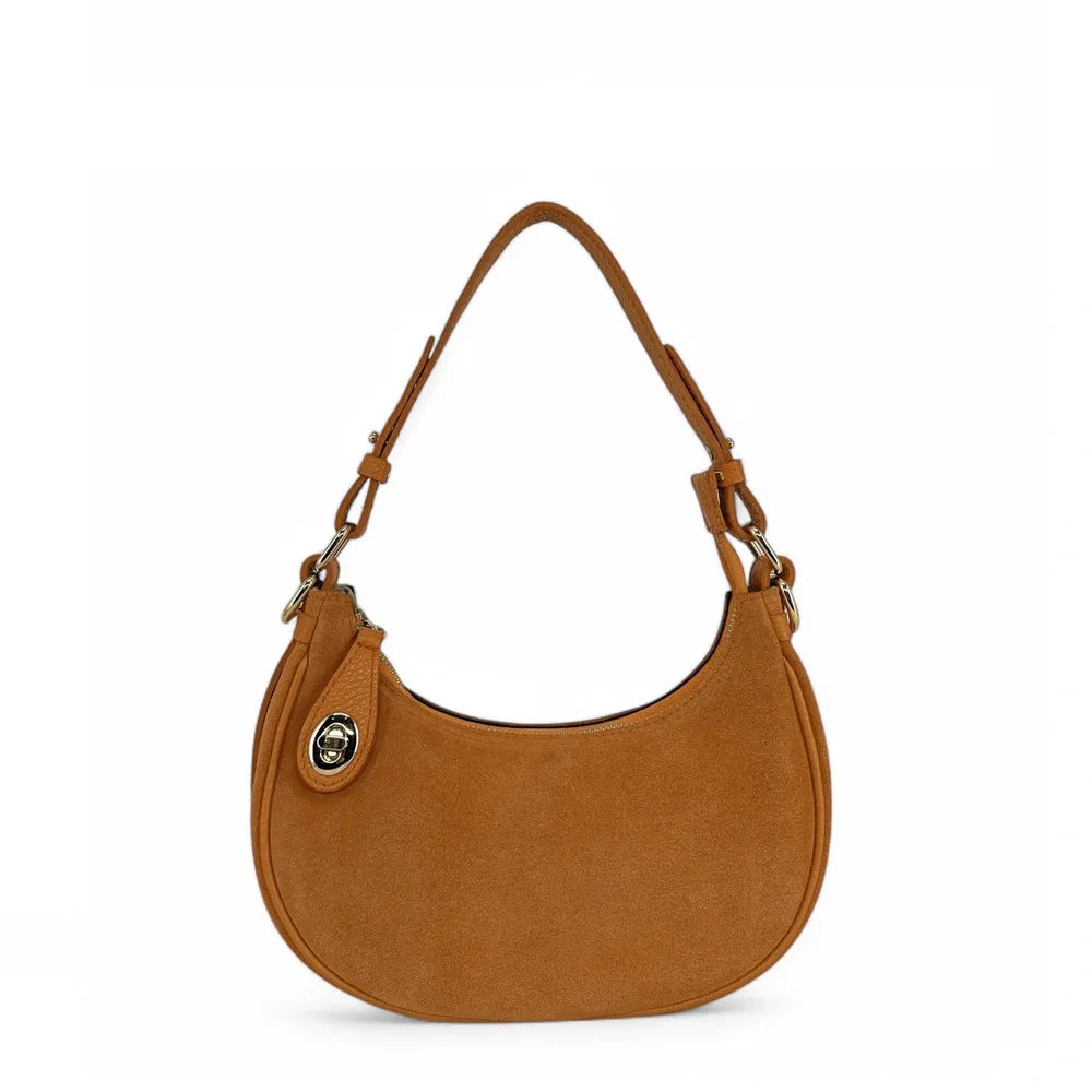 Sac à main demi-lune en croûte de cuir MUNE Camel clair