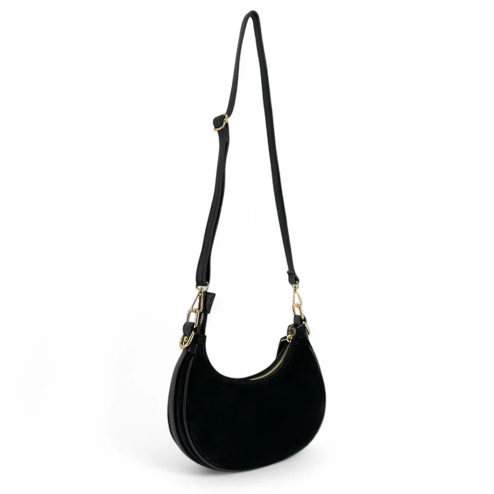 Sac à main demi-lune en croûte de cuir MUNE Noir