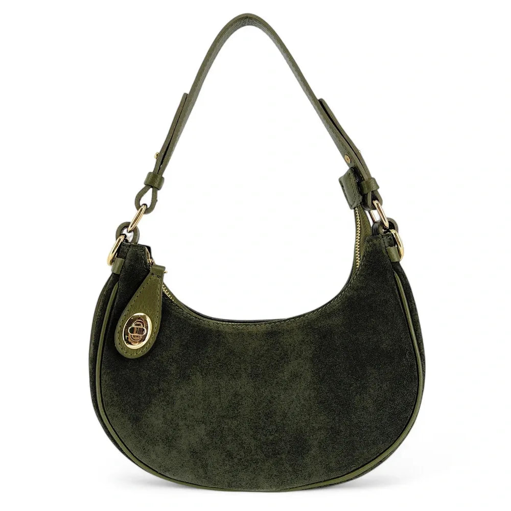 Sac à main demi-lune en croûte de cuir MUNE Kaki