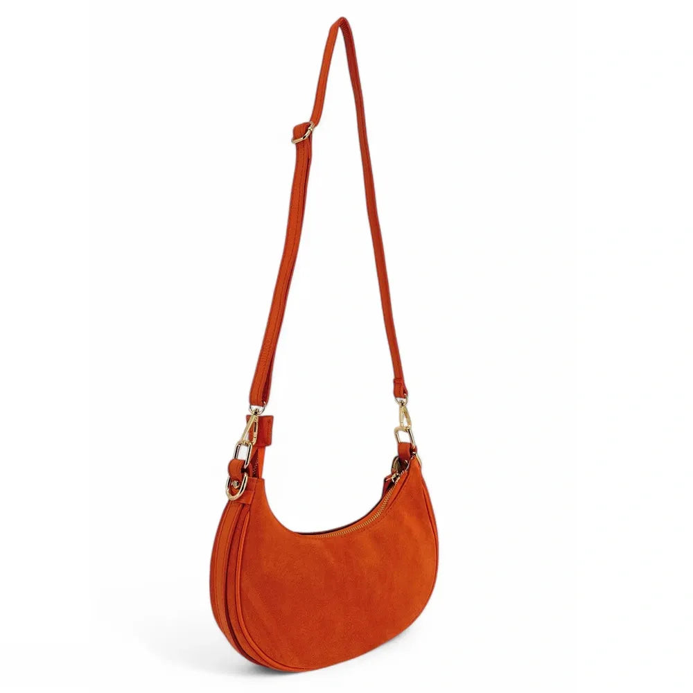 Sac à main demi-lune en croûte de cuir MUNE Orange