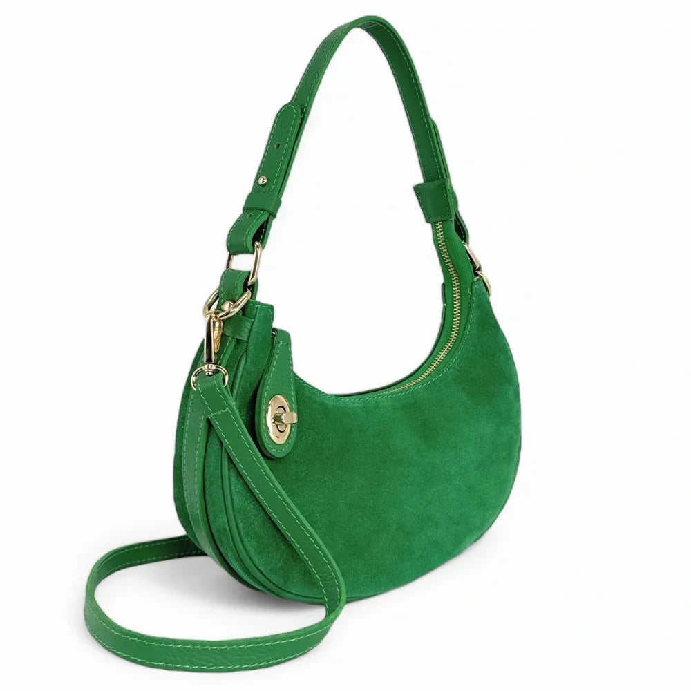 Sac à main demi-lune en croûte de cuir MUNE Vert anglais