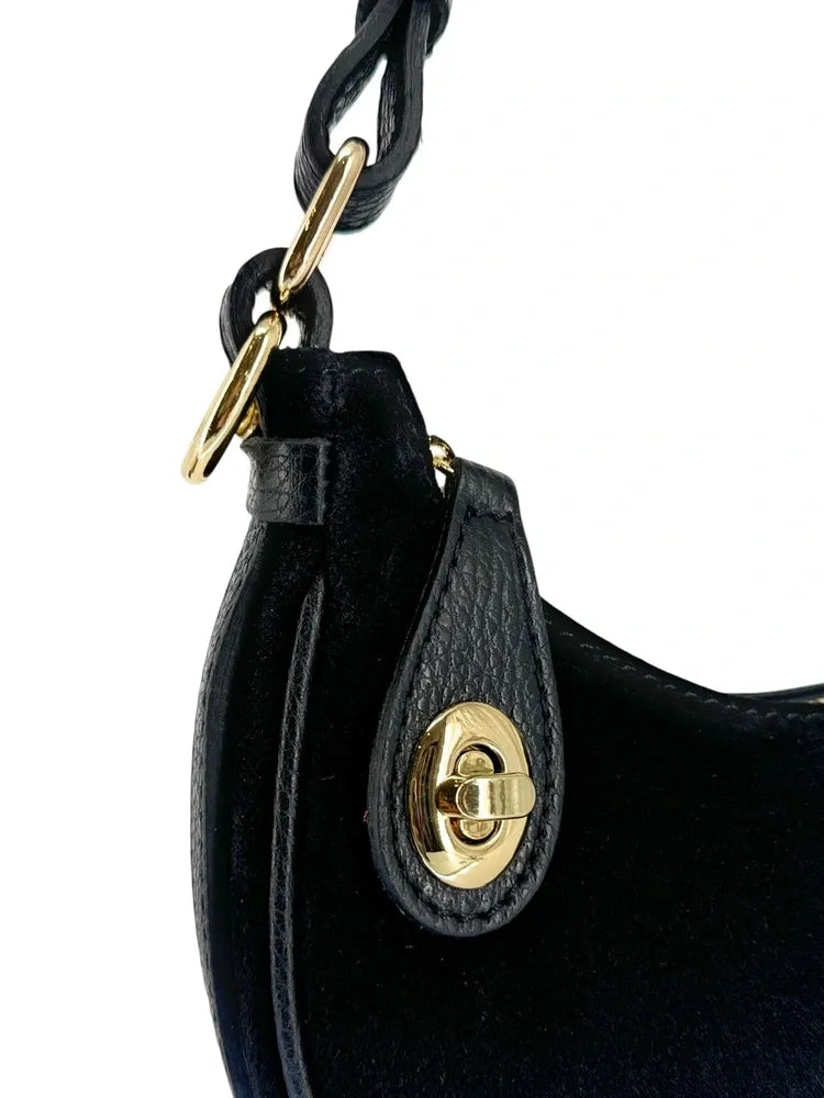 Sac à main demi-lune en croûte de cuir MUNE Noir
