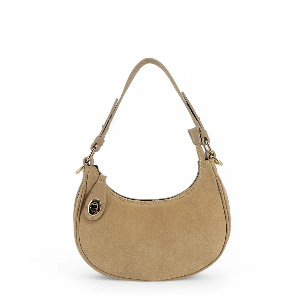 Sac à main demi-lune en croûte de cuir MUNE Taupe